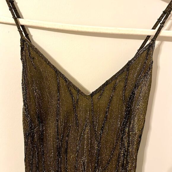 Black and Gold Metallic VTG Spaghetti Strap Cross Back Dress perfect for NYE 8 - Picture 2 of 4